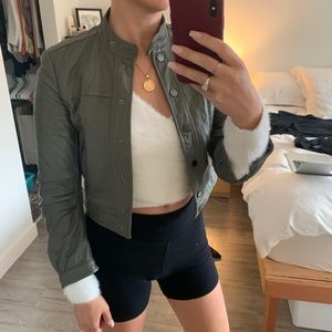 BCBG MaxAzria Olive Cropped Leather Jacket